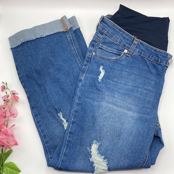Women’s Maternity Medium Wash Denim Boyfriend Jeans Pants Size L - Picture 1 of 7